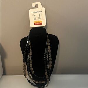 Croft & Barrow Black and Gray Multi-Strand Necklace with Clear Bead Earrings